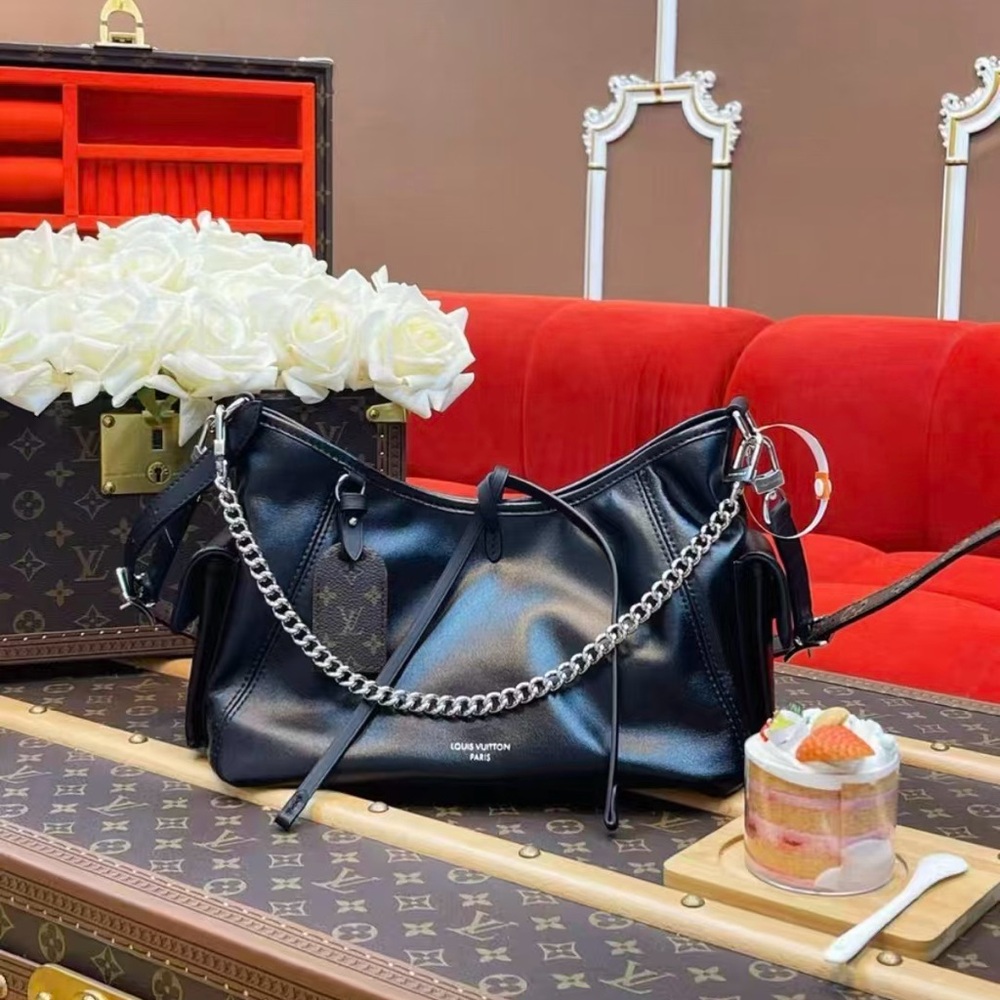 LV CarryAll Black Leather Shoulder Bag